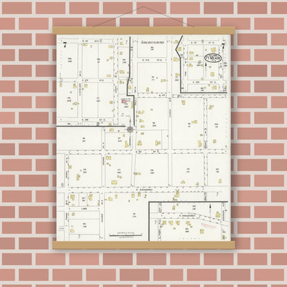 Old map wall art mockup — magnetic wood frame on brick wall — Sanborn Fire Insurance Map from Fort Meade, Polk County, Florida (1924), Sheet #0007