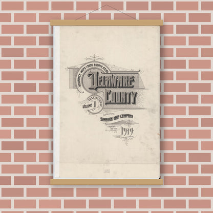 Old map wall art mockup — magnetic wood frame on brick wall — Sanborn Fire Insurance Map from Delaware Co., Delaware County, Pennsylvania (1925), Sheet #0001