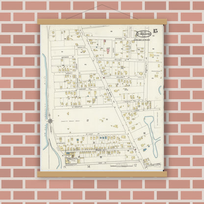 Old map wall art mockup — magnetic wood frame on brick wall — Sanborn Fire Insurance Map from Saint Augustine, Saint John's County, Florida (1917), Sheet #0015
