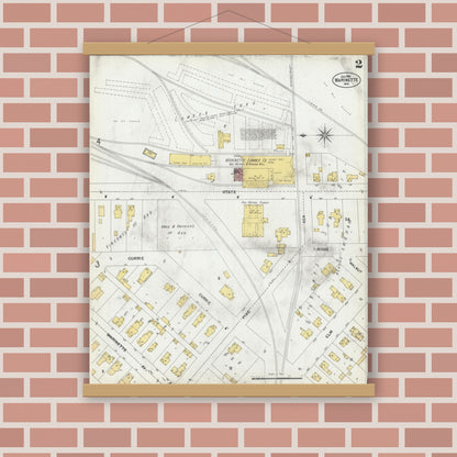 Old map wall art mockup — magnetic wood frame on brick wall — Sanborn Fire Insurance Map from Marinette, Marinette County, Wisconsin (1901), Sheet #0002