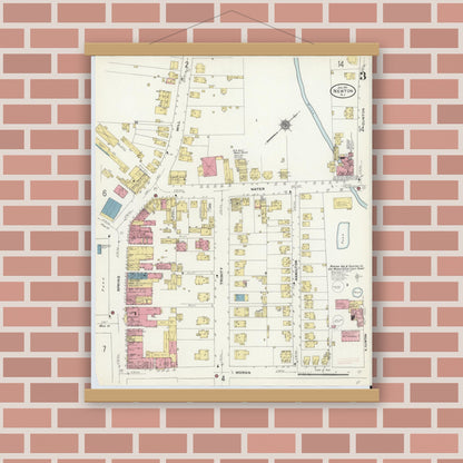 Old map wall art mockup — magnetic wood frame on brick wall — Sanborn Fire Insurance Map from Newton, Sussex County, New Jersey (1911), Sheet #0003
