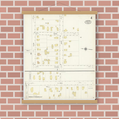 Old map wall art mockup — magnetic wood frame on brick wall — Sanborn Fire Insurance Map from Avoca, Steuben County, New York (1913), Sheet #0004