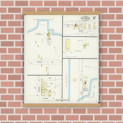 Old map wall art mockup — magnetic wood frame on brick wall — Sanborn Fire Insurance Map from Sault Sainte Marie, Chippewa County, Michigan (1897), Sheet #0017