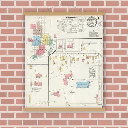 Old map wall art mockup — magnetic wood frame on brick wall — Sanborn Fire Insurance Map from Jasper, Dubois County, Indiana (1898) - Complete Map Set