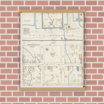 Old map wall art mockup — magnetic wood frame on brick wall — Sanborn Fire Insurance Map from Ashland, Ashland County, Wisconsin (1884), Sheet #0002