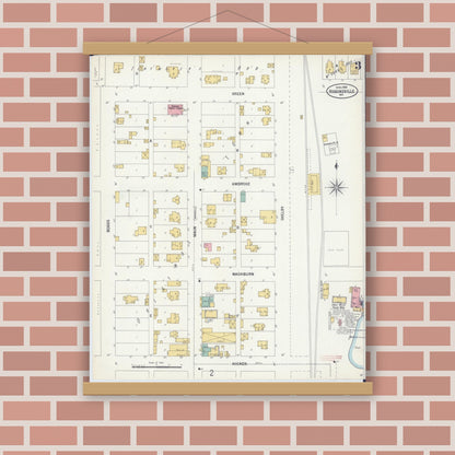 Old map wall art mockup — magnetic wood frame on brick wall — Sanborn Fire Insurance Map from Higginsville, Lafayette County, Missouri (1900), Sheet #0003