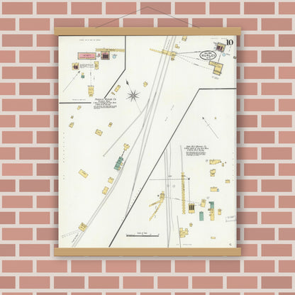 Old map wall art mockup — magnetic wood frame on brick wall — Sanborn Fire Insurance Map from Hurley, Iron County, Wisconsin (1905), Sheet #0010