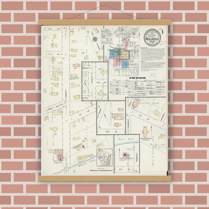 Old map wall art mockup — magnetic wood frame on brick wall — Sanborn Fire Insurance Map from Neillsville, Clark County, Wisconsin (1914), Sheet #0001