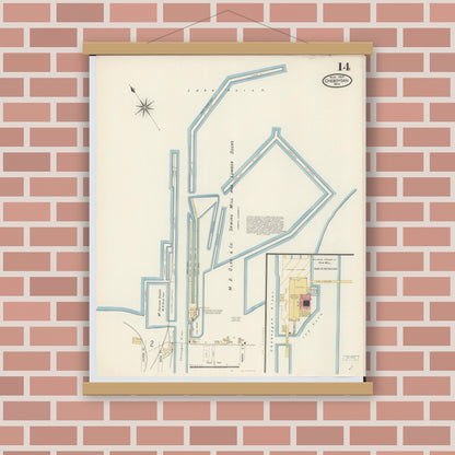 Old map wall art mockup — magnetic wood frame on brick wall — Sanborn Fire Insurance Map from Cheboygan, Cheboygan County, Michigan (1907), Sheet #0014