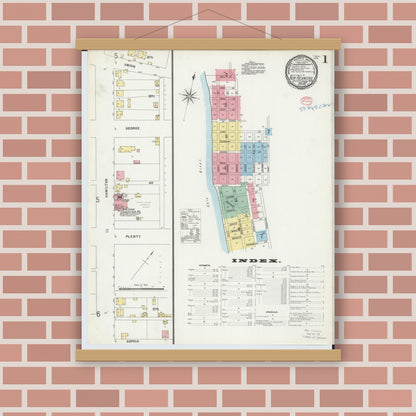 Old map wall art mockup — magnetic wood frame on brick wall — Sanborn Fire Insurance Map from New Richmond, Clermont County, Ohio (1897), Sheet #0001