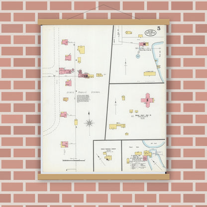 Old map wall art mockup — magnetic wood frame on brick wall — Sanborn Fire Insurance Map from Sparta, Monroe County, Wisconsin (1900), Sheet #0005