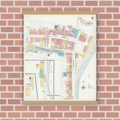 Old map wall art mockup — magnetic wood frame on brick wall — Sanborn Fire Insurance Map from Mauch Chunk, Carbon County, Pennsylvania (1902), Sheet #0002