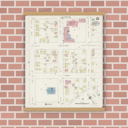 Old map wall art mockup — magnetic wood frame on brick wall — Sanborn Fire Insurance Map from Mankato, Blue Earth County, Minnesota (1914), Sheet #0013