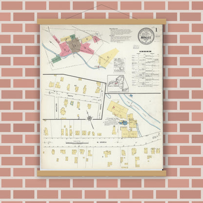 Old map wall art mockup — magnetic wood frame on brick wall — Sanborn Fire Insurance Map from Manlius, Onondaga County, New York (1917) - Complete Map Set