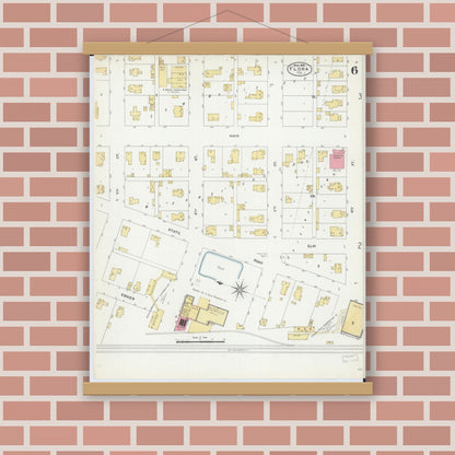 Old map wall art mockup — magnetic wood frame on brick wall — Sanborn Fire Insurance Map from Flora, Clay County, Illinois (1906), Sheet #0006