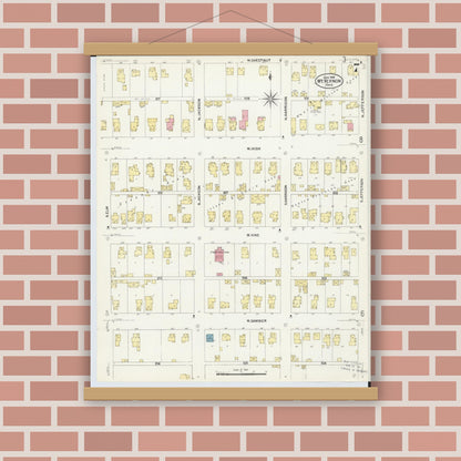 Old map wall art mockup — magnetic wood frame on brick wall — Sanborn Fire Insurance Map from Mount Vernon, Knox County, Ohio (1907), Sheet #0007