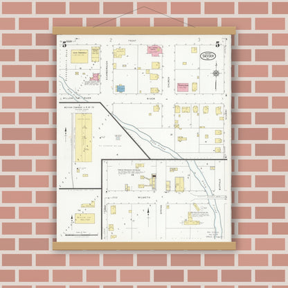 Old map wall art mockup — magnetic wood frame on brick wall — Sanborn Fire Insurance Map from Snyder, Scurry County, Texas (1927), Sheet #0005