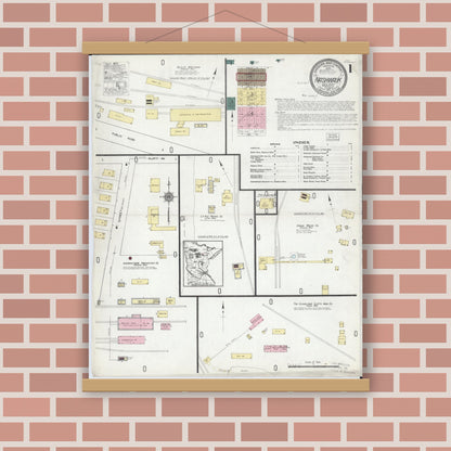 Old map wall art mockup — magnetic wood frame on brick wall — Sanborn Fire Insurance Map from Nashwauk, Itasca County, Minnesota (1921) - Complete Map Set