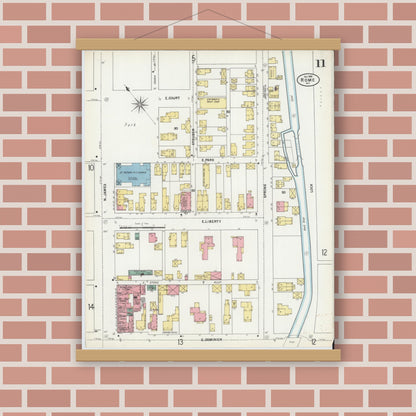 Old map wall art mockup — magnetic wood frame on brick wall — Sanborn Fire Insurance Map from Rome, Oneida County, New York (1899), Sheet #0011
