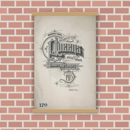 Old map wall art mockup — magnetic wood frame on brick wall — Sanborn Fire Insurance Map from Queens, Queens County, New York (1948), Sheet #0001