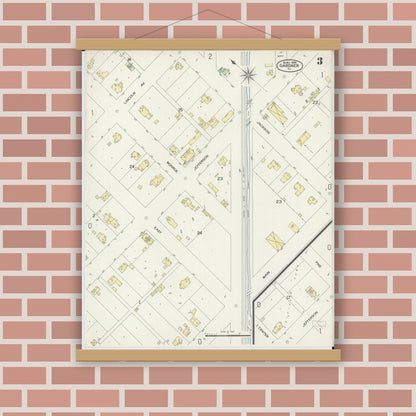 Old map wall art mockup — magnetic wood frame on brick wall — Sanborn Fire Insurance Map from Gardner, Grundy County, Illinois (1898), Sheet #0003