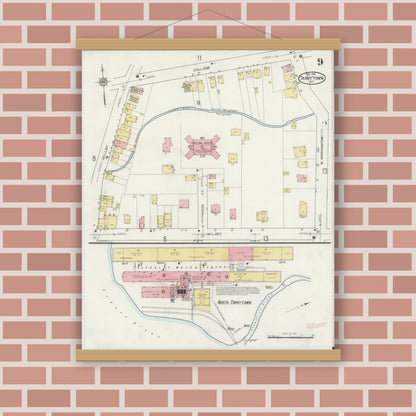 Old map wall art mockup — magnetic wood frame on brick wall — Sanborn Fire Insurance Map from Tarrytown, Westchester County, New York (1915), Sheet #0009
