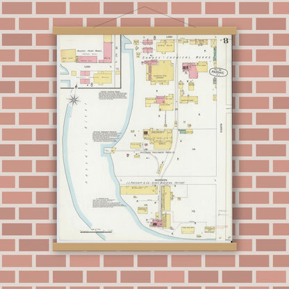 Old map wall art mockup — magnetic wood frame on brick wall — Sanborn Fire Insurance Map from Passaic, Passaic County, New Jersey (1899), Sheet #0008