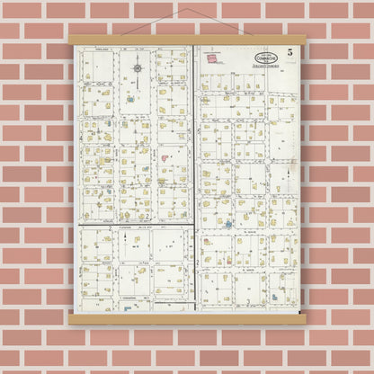 Old map wall art mockup — magnetic wood frame on brick wall — Sanborn Fire Insurance Map from Comanche, Comanche County, Texas (1915), Sheet #0005