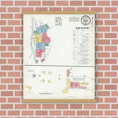 Old map wall art mockup — magnetic wood frame on brick wall — Sanborn Fire Insurance Map from Palmer, Hampden County, Massachusetts (1902) - Complete Map Set