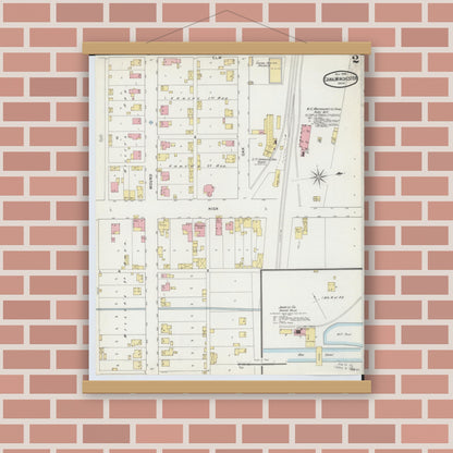 Old map wall art mockup — magnetic wood frame on brick wall — Sanborn Fire Insurance Map from Canal Winchester, Franklin County, Ohio (1895), Sheet #0002