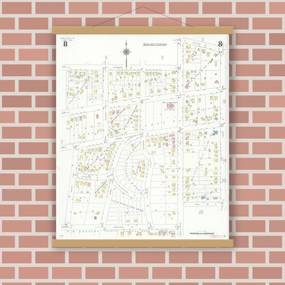 Old map wall art mockup — magnetic wood frame on brick wall — Sanborn Fire Insurance Map from Glen Ellyn, Du Page County, Illinois (1940), Sheet #0008