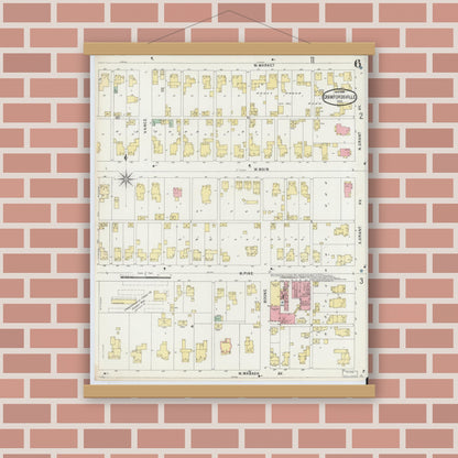 Old map wall art mockup — magnetic wood frame on brick wall — Sanborn Fire Insurance Map from Crawfordsville, Montgomery County, Indiana (1896), Sheet #0006