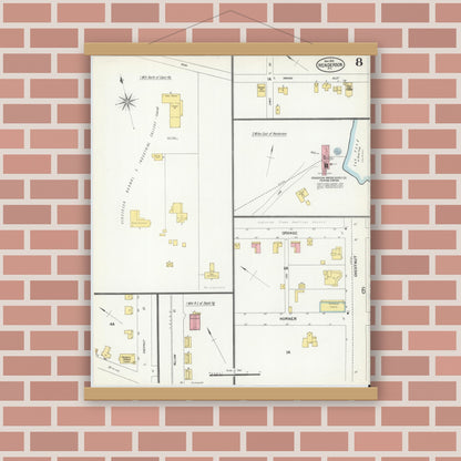 Old map wall art mockup — magnetic wood frame on brick wall — Sanborn Fire Insurance Map from Henderson, Vance County, North Carolina (1901), Sheet #0008
