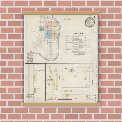 Old map wall art mockup — magnetic wood frame on brick wall — Sanborn Fire Insurance Map from San Angelo, Tom Green County, Texas (1889) - Complete Map Set
