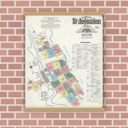 Old map wall art mockup — magnetic wood frame on brick wall — Sanborn Fire Insurance Map from Saint Augustine, Saint John's County, Florida (1910) - Complete Map Set