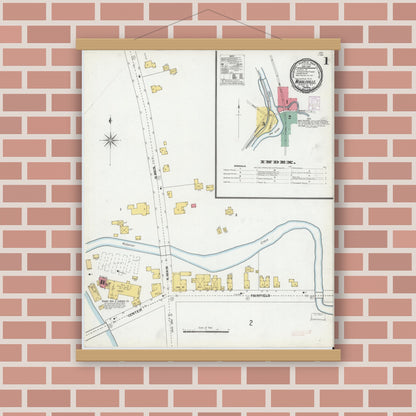 Old map wall art mockup — magnetic wood frame on brick wall — Sanborn Fire Insurance Map from Middleville, Herkimer County, New York (1901) - Complete Map Set
