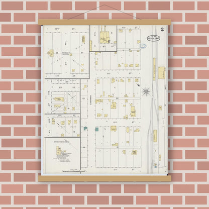 Old map wall art mockup — magnetic wood frame on brick wall — Sanborn Fire Insurance Map from Heron Lake, Jackson County, Minnesota (1894), Sheet #0002