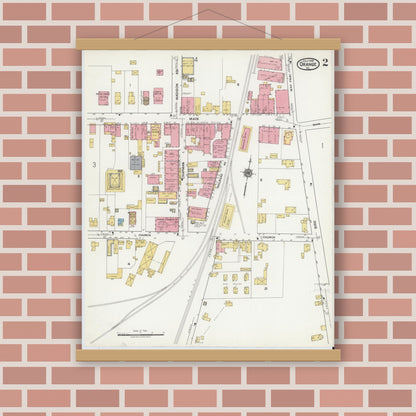 Old map wall art mockup — magnetic wood frame on brick wall — Sanborn Fire Insurance Map from Orange, Orange County, Virginia (1919), Sheet #0002