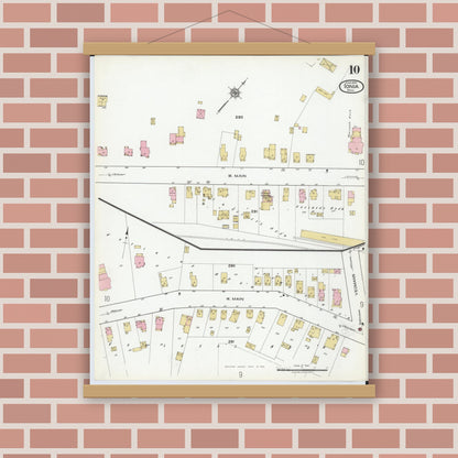 Old map wall art mockup — magnetic wood frame on brick wall — Sanborn Fire Insurance Map from Ionia, Ionia County, Michigan (1920), Sheet #0010
