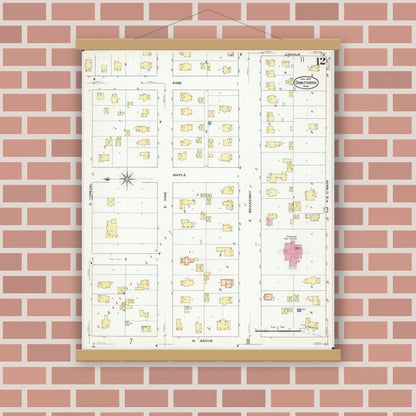 Old map wall art mockup — magnetic wood frame on brick wall — Sanborn Fire Insurance Map from Owatonna, Steele County, Minnesota (1909), Sheet #0012