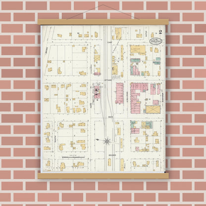 Old map wall art mockup — magnetic wood frame on brick wall — Sanborn Fire Insurance Map from Earlville, La Salle County, Illinois (1905), Sheet #0002
