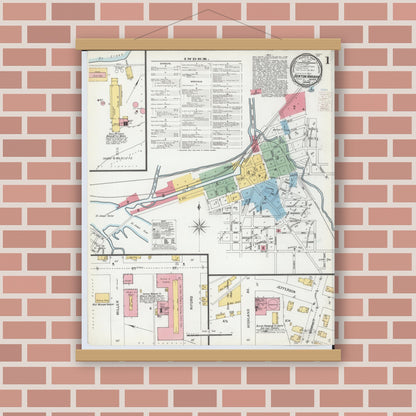 Old map wall art mockup — magnetic wood frame on brick wall — Sanborn Fire Insurance Map from Benton Harbor, Berrien County, Michigan (1900), Sheet #0001