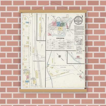 Old map wall art mockup — magnetic wood frame on brick wall — Sanborn Fire Insurance Map from Black River Falls, Jackson County, Wisconsin (1914), Sheet #0001