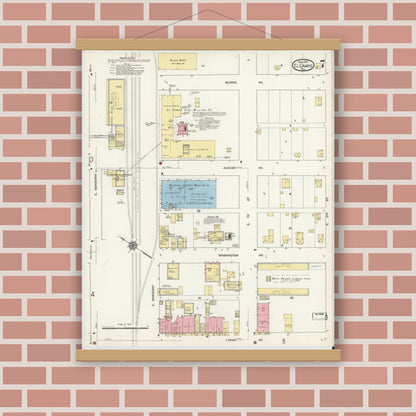 Old map wall art mockup — magnetic wood frame on brick wall — Sanborn Fire Insurance Map from El Campo, Wharton County, Texas (1912), Sheet #0007
