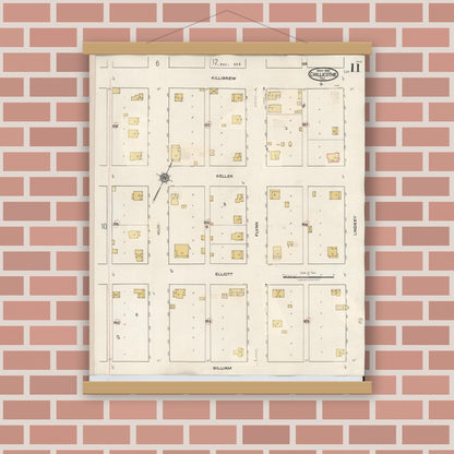 Old map wall art mockup — magnetic wood frame on brick wall — Sanborn Fire Insurance Map from Chillicothe, Hardeman County, Texas (1941), Sheet #0011