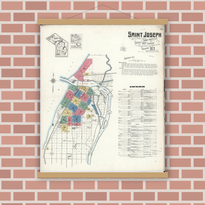 Old map wall art mockup — magnetic wood frame on brick wall — Sanborn Fire Insurance Map from Saint Joseph, Berrien County, Michigan (1921) - Complete Map Set