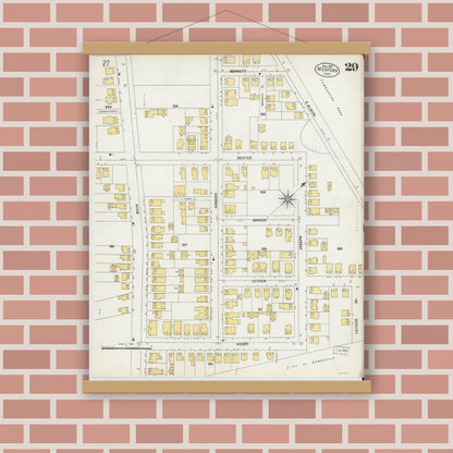 Old map wall art mockup — magnetic wood frame on brick wall — Sanborn Fire Insurance Map from Medford, Middlesex County, Massachusetts (1903), Sheet #0029