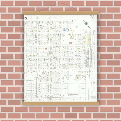 Old map wall art mockup — magnetic wood frame on brick wall — Sanborn Fire Insurance Map from Mathis, San Patricio County, Texas (1950), Sheet #0005