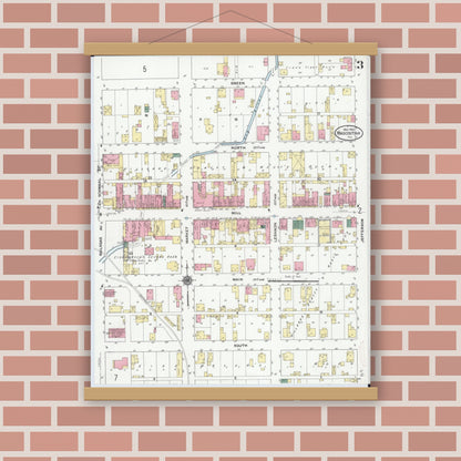 Old map wall art mockup — magnetic wood frame on brick wall — Sanborn Fire Insurance Map from Mascoutah, Saint Clair County, Illinois (1910), Sheet #0003