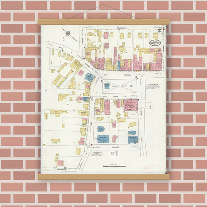 Old map wall art mockup — magnetic wood frame on brick wall — Sanborn Fire Insurance Map from Newton, Sussex County, New Jersey (1916), Sheet #0002